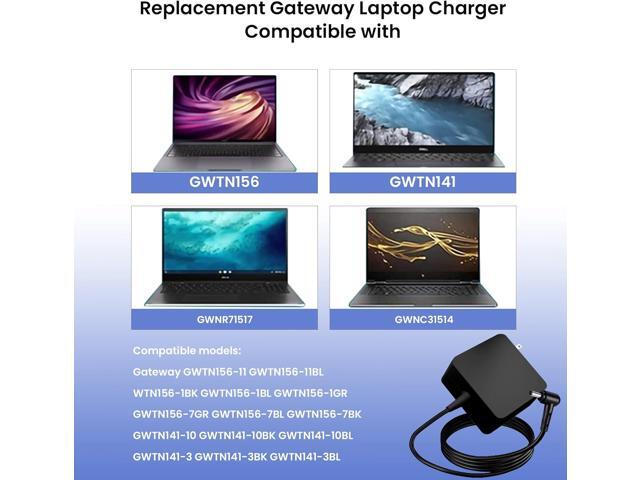 65W Laptop Charger for Gateway GWTN156 GWTN156-1bl GWTN156-5 GWTN156-4 GWTN141-2 GWTN141-4bk GWNR71517-bl GWTN156-7 GWTN156-7gr GWTN156-7bl...