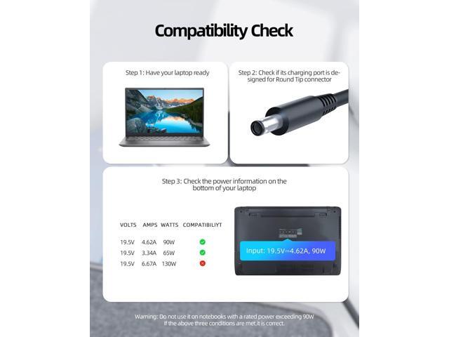 90W 65W AC Charger Fit for Dell Inspiron 7706 3280 7700 7506 2 in 1 Laptop Power Adapter Supply Cord