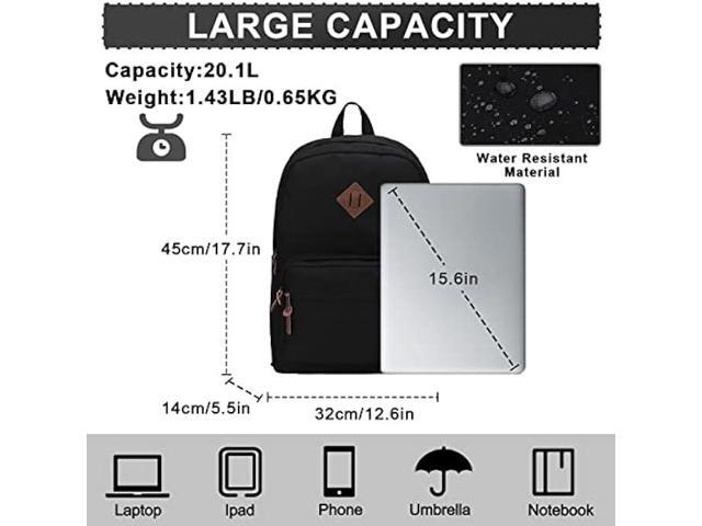 RAVUO Backpack for Men Women, Water Resistant 15.6 inch Laptop Backpack Bookbags College Daypack Black Backpack Bag with Side Pockets