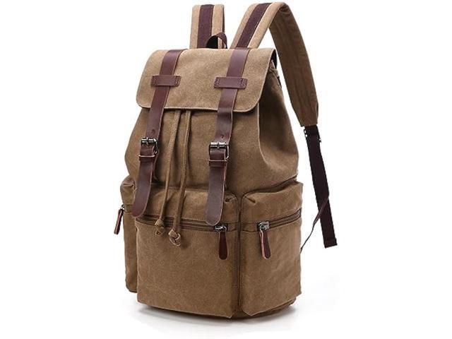 VAZUOOL Canvas Laptop Backpack, Vintage Rucksack Backpack for Men Women, Travel Backpack College Bookbag Casual Daypack Fits 15.6 Inch Laptop, Brown