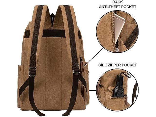 VAZUOOL Canvas Laptop Backpack, Vintage Rucksack Backpack for Men Women, Travel Backpack College Bookbag Casual Daypack Fits 15.6 Inch Laptop, Brown