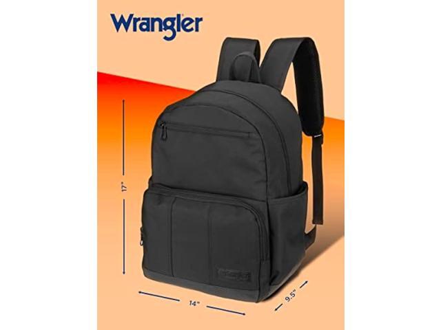 Wrangler Industry Backpack Classic Logo Water Resistant Casual Daypack with Padded Laptop Notebook Sleeve (Black)