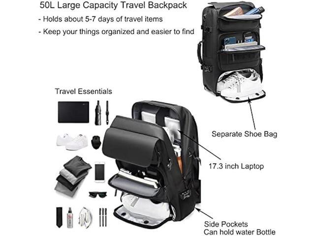 DBNAU Travel Backpack, 17 inch Laptop Backpack, 50L Carry on Backpack with Separate Shoe Compartment and Hidden USB Charging Port, Airline Approved...