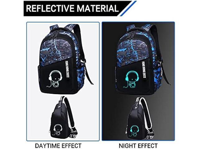 EDOSSA Luminous Backpack Laptop Backpack - Adjustable Shoulder Strap Waterproof Black Backpack With USB Charging Port Backpack Anime Luminous Backpack