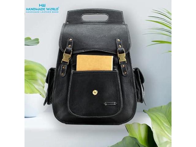 Handmade World Vintage Full Grain 18 Inch Black Leather Laptop Large Backpack Casual Bookbag Daypack Camping Travel Rucksack Knapsack
