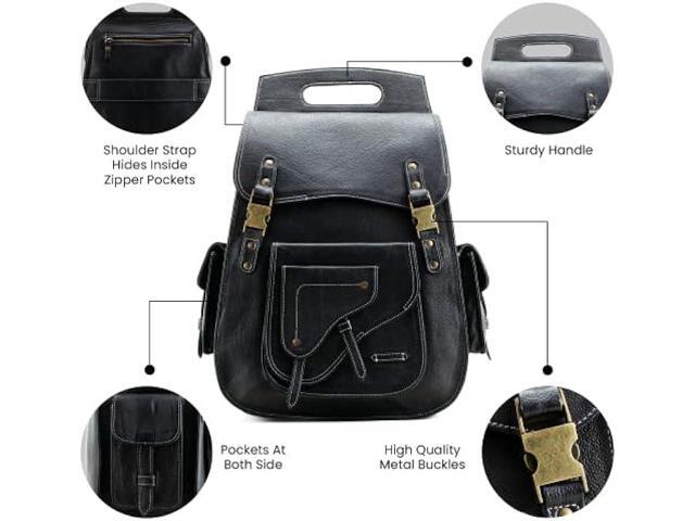 Handmade World Vintage Full Grain 18 Inch Black Leather Laptop Large Backpack Casual Bookbag Daypack Camping Travel Rucksack Knapsack