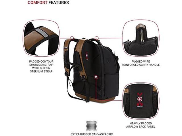 SwissGear Tool Bag Backpack, Fits Up to 17-Inch Laptop, Work Pack PRO, Black/Brown Canvas