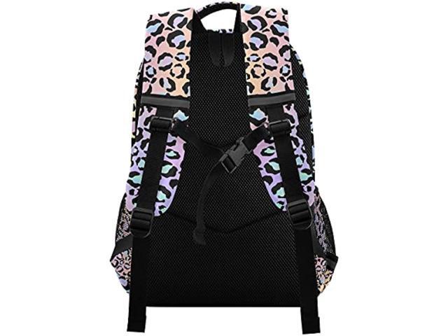 MNSRUU School Backpack with Chest Strap, Leopard Print Laptop Backpack, Travel Hiking Backpack for Boys Girls, Rucksack, Knapsack