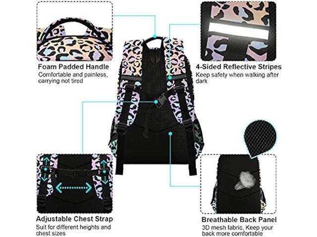 MNSRUU School Backpack with Chest Strap, Leopard Print Laptop Backpack, Travel Hiking Backpack for Boys Girls, Rucksack, Knapsack