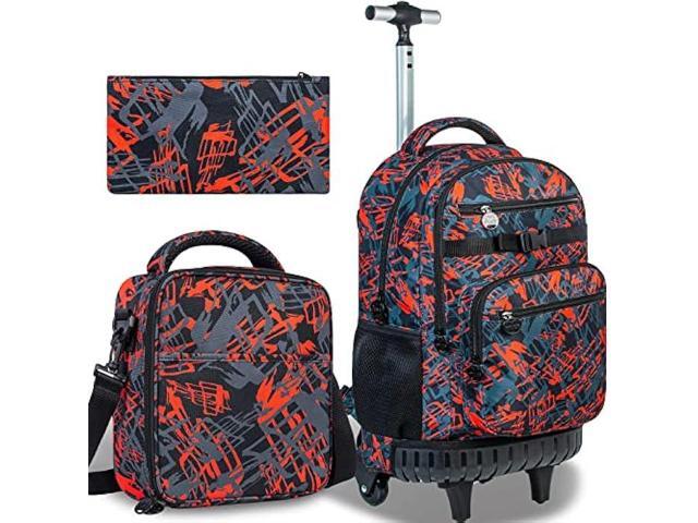 ZLYERT 3PCS Rolling Backpack for Boys, Travel Wheeled Backpacks for Adults, Teens College Roller Bookbag with Wheels for Men - Red