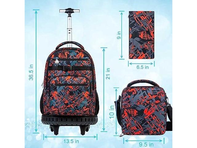 ZLYERT 3PCS Rolling Backpack for Boys, Travel Wheeled Backpacks for Adults, Teens College Roller Bookbag with Wheels for Men - Red