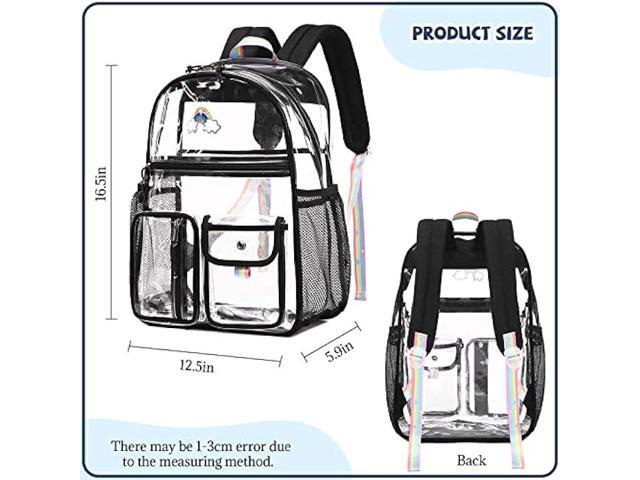 Lanola Clear Backpack Heavy Duty PVC Transparent Backpack with Laptop Compartment See Through Backpacks-Black