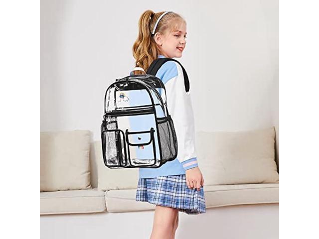 Lanola Clear Backpack Heavy Duty PVC Transparent Backpack with Laptop Compartment See Through Backpacks-Black