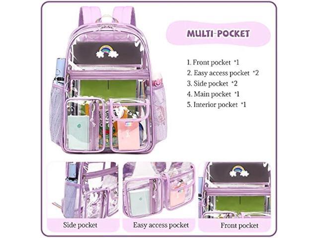 Lanola Clear Backpack Heavy Duty PVC Transparent Backpack with Laptop Compartment See Through Backpacks-Black