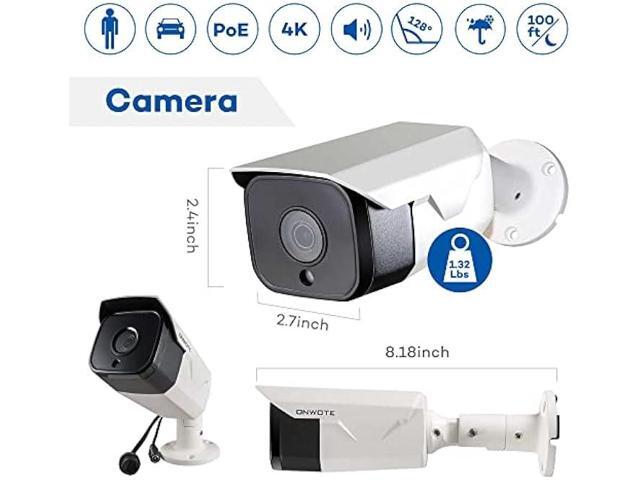 ONWOTE 4K 8MP PoE IP Security Camera, AI Human Vehicle Detection, 3840x2160P, 128° Field of View, Video Audio, Indoor Outdoor, Add-on Camera to PoE...