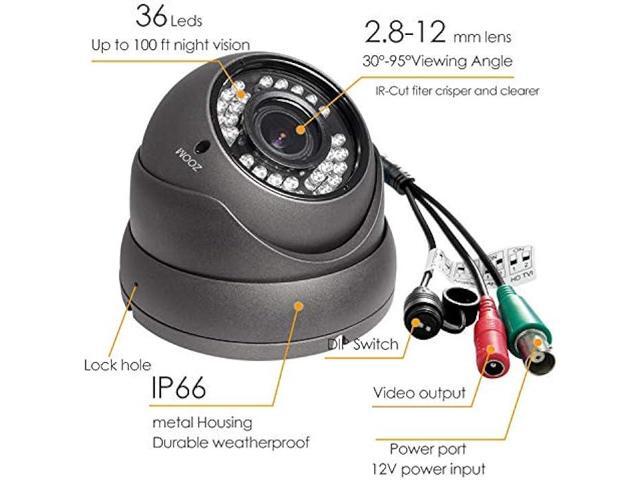 Analog CCTV Camera HD 1080P 4-in-1 (TVI/AHD/CVI/CVBS) Security Dome Camera Outdoor, 2.8mm-12mm Manual Focus/Zoom Varifocal Lens, Weatherproof Metal...
