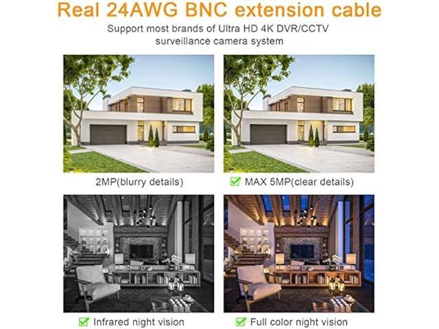 WILDHD 200ft Bnc Cable All-in-One Siamese Video and Power Security Camera Cable, Extension Wire Cord with 2 Female Connectors for All Max 5MP HD...