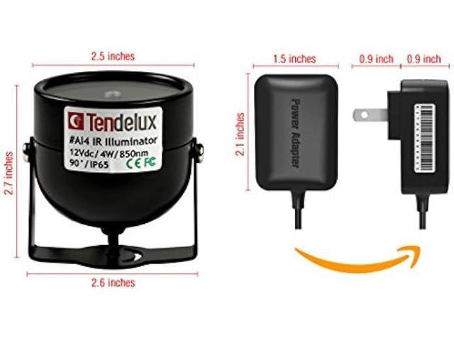 Tendelux 80ft IR Illuminator AI4 No Hot Spot Wide Angle Infrared Light for Security Camera (w/Power Adapter)