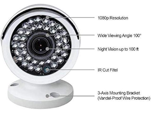 Night Watch Security 1 Pack Analog HD 1080p Wired Bullet Camera (White, Camera Only, Compatible with Night Owl DVRs)