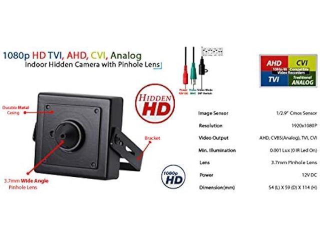 Evertech 1080p HD 4in1 AHD TVI CVI, Analog Indoor Hidden Camera with Pinhole Lens