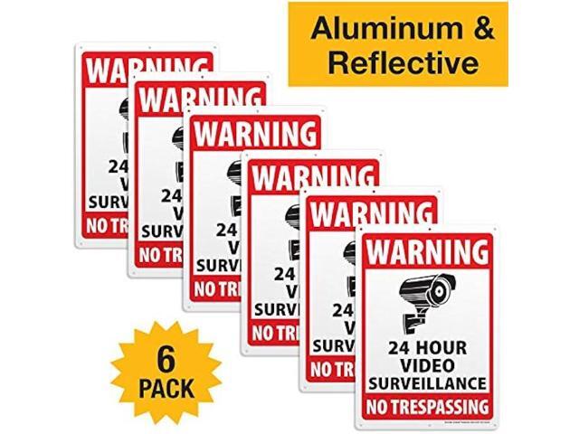 6-Pack Video Surveillance Sign, Rust Free Aluminum Reflective Metal Signs, Indoor or Outdoor No Trespassing Security Warning, Use for Home Business...