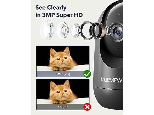 MUBVIEW Cameras for Home Security, Indoor Security Camera, 2.4G WiFi Wired Camera Ideal for Dog/Elder/Baby, Motion Tracking, Two-Way Audio, Pan...