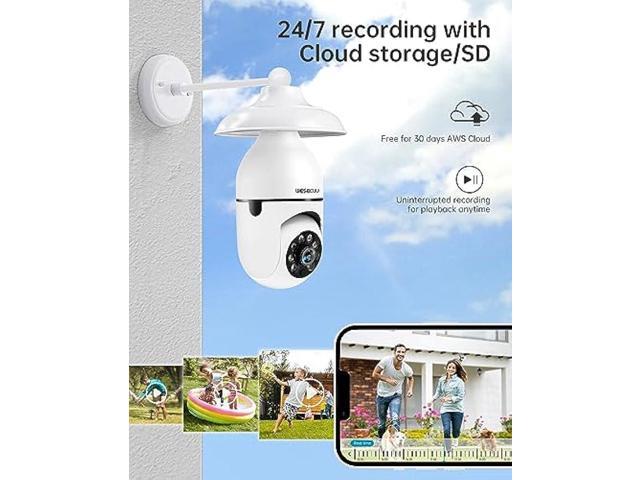 Light Bulb Security Camera, 2K Bulb Security Camera 2.4GHz,Security Cameras Wireless Outdoor with Automatic Human Tracking,Motion Detection...