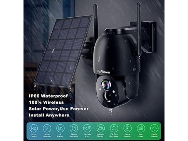 Solar Security Cameras Wireless Outdoor, SeeVision 2K Battery Powered PTZ WiFi 3MP Camera for Home with Spotlight, PIR Motion Detection,Siren,...