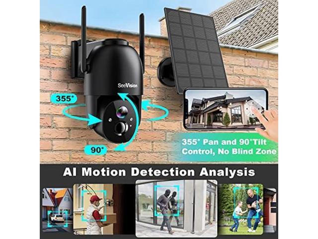 Solar Security Cameras Wireless Outdoor, SeeVision 2K Battery Powered PTZ WiFi 3MP Camera for Home with Spotlight, PIR Motion Detection,Siren,...