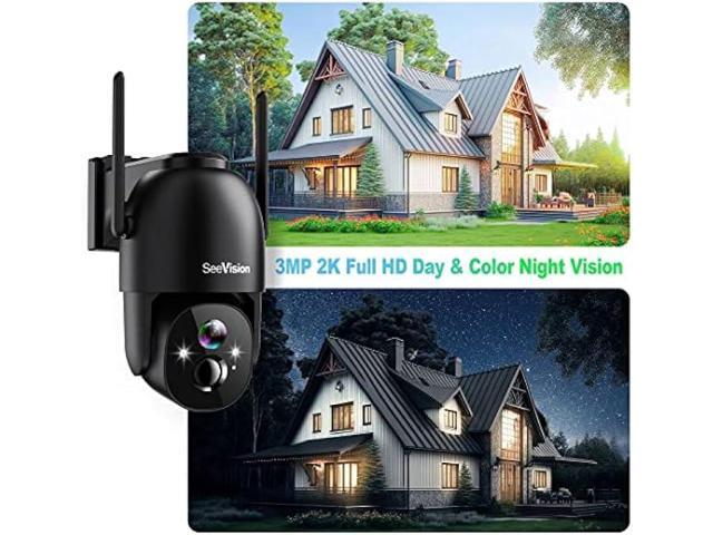 Solar Security Cameras Wireless Outdoor, SeeVision 2K Battery Powered PTZ WiFi 3MP Camera for Home with Spotlight, PIR Motion Detection,Siren,...