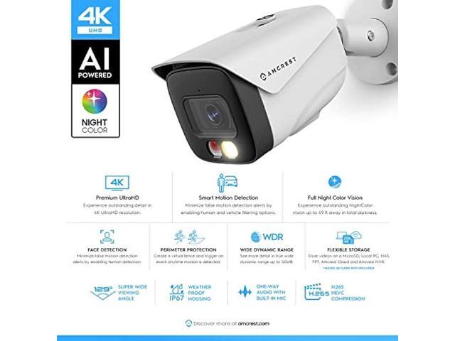 Amcrest UltraHD 4K (8MP) IP PoE AI Camera, FOV 129°, 49ft Color Nightvision, Security Outdoor Bullet Camera, Human & Vehicle Detection, Active...