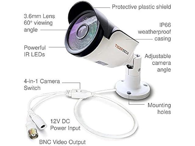 TIGERSECU Super HD 1080P Hybrid 4-in-1 Security Camera with OSD Switch, for TVI/CVI/AHD/D1 DVR, Weatherproof for Indoor/Outdoor Use (Power Supply...