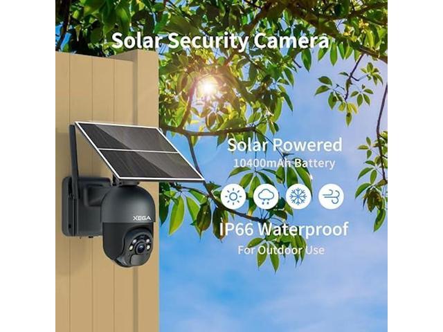 Xega 4G LTE Cellular Security Camera Outdoor Solar Camera Wireless, 2K HD Color Night Vision PTZ 360° View, Smart PIR Motion Detection, 2-Way Talk,...