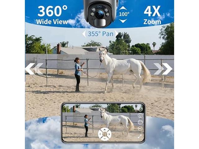Xega 4G LTE Cellular Security Camera Outdoor Solar Camera Wireless, 2K HD Color Night Vision PTZ 360° View, Smart PIR Motion Detection, 2-Way Talk,...