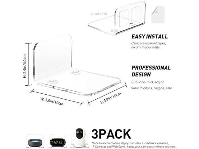 OAPRIRE Acrylic Floating Wall Shelves Set of 3 for Security Cameras, Baby Monitors, Speakers - Universal Small Wall Shelf with Cable Clips,...