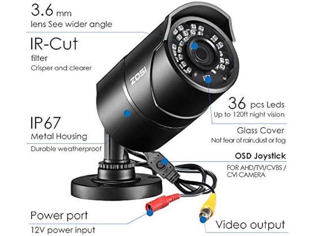 ZOSI 2.0MP HD 1080P 1920TVL Hybrid 4 in 1 TVI/CVI/AHD/CVBS Indoor Outdoor Home Security Cameras Weatherproof,120ft Night Vision,Aluminum Metal...