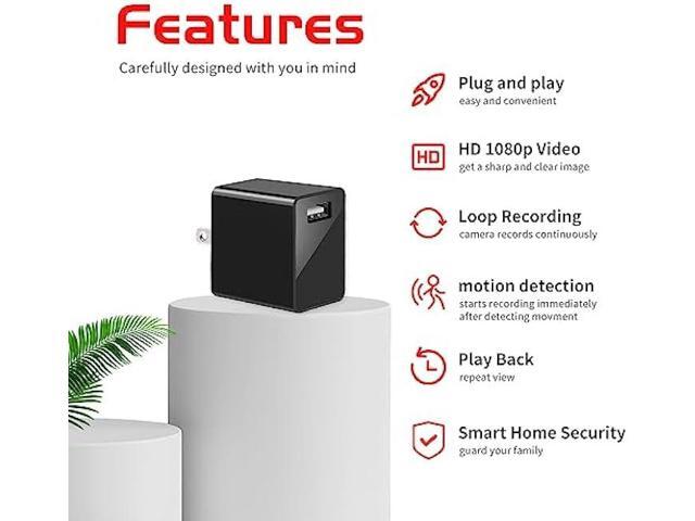 UEMIS Hidden Camera Charger Full 1080P HD WiFi Spy Camera Mini Hidden Camera 140 Degree Wide Angle Nanny Cam USB Charger Cameras for Home Security,...