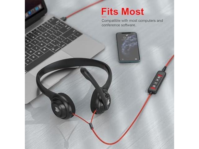 NUBWO HW02 USB Computer Headset with Clear Chat Microphone, Lightweight On-Ear Wired Headset for MS Teams, Skype, Webinars, Call Center and More...