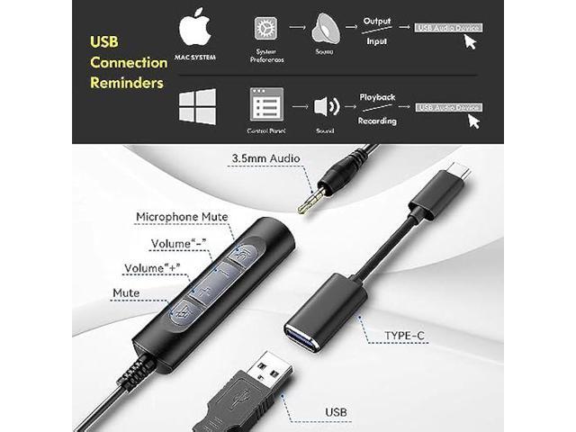 USB Computer Headset with Microphone for Laptop PC,3.5mm Wired Stereo Call Center Headset with Microphone Noise Cancelling, Corded Desktop...