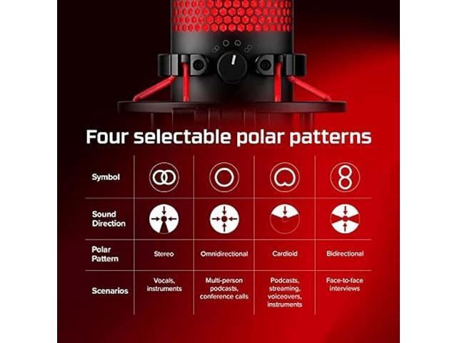 HyperX QuadCast - USB Condenser Gaming Microphone, for PC, PS4, PS5 and Mac, Anti-Vibration Shock Mount, Four Polar Patterns, Pop Filter, Gain...