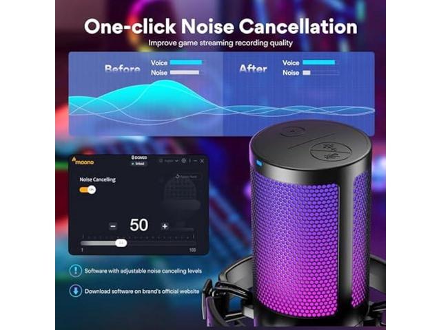 MAONO USB Gaming Microphone for PC, Noise Cancellation Condenser Mic with RGB Lights, Mute, Gain for Streaming, Recording, Podcast, Chat, Twitch,...