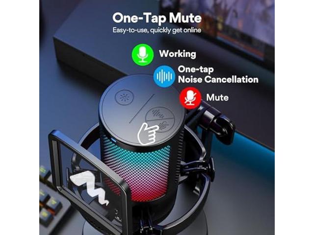 MAONO USB Gaming Microphone for PC, Noise Cancellation Condenser Mic with RGB Lights, Mute, Gain for Streaming, Recording, Podcast, Chat, Twitch,...