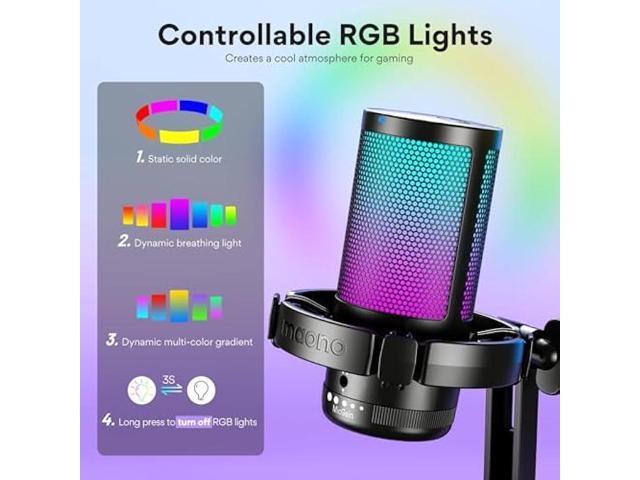 MAONO USB Gaming Microphone for PC, Noise Cancellation Condenser Mic with RGB Lights, Mute, Gain for Streaming, Recording, Podcast, Chat, Twitch,...