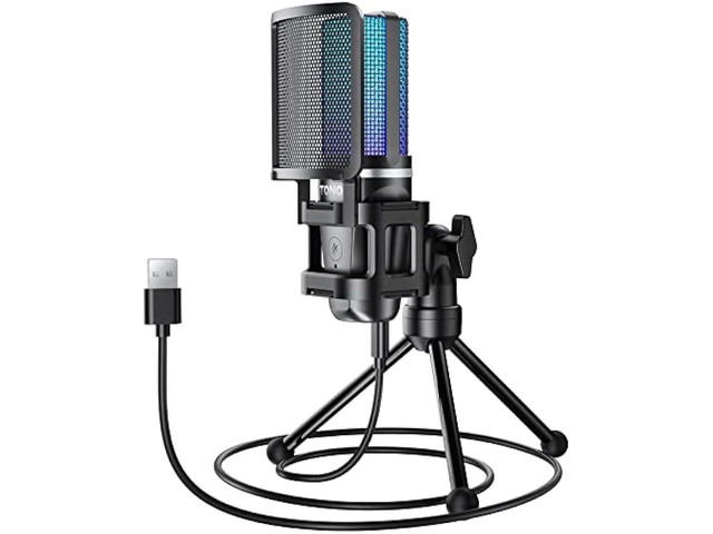 TONOR Gaming USB Microphone for PC, RGB Condenser Computer Mic with Tripod Stand, Quick Mute, Gain Control, for Gaming, Streaming, Podcasting,...