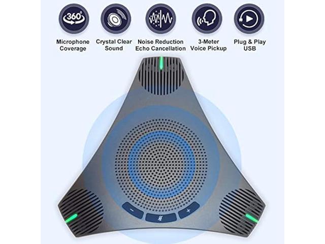 Conference Speaker and Microphone, 360° Omnidirectional USB Speakerphone Microphone with USB Hub, Noise Reduction/Echo Cancellation Computer...