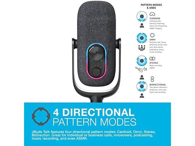 JLab JBuds Talk USB Microphone, Black, USB-C Output, Cardiod, Omni, Stereo, and Bi-Directional, 96k Sample Rate, Volume Control, Gain Control, and...