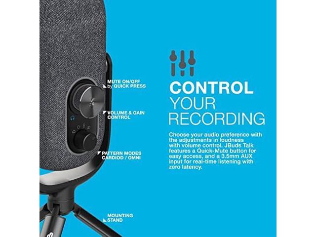 JLab JBuds Talk USB Microphone, Black, USB-C Output, Cardiod, Omni, Stereo, and Bi-Directional, 96k Sample Rate, Volume Control, Gain Control, and...