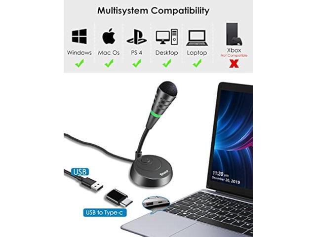 Etour Mini USB Computer Microphone for Zoom Meetings with Mute Button 360 Gooseneck for Podcasting/YouTube/Skype, External USB C Gaming Mic for...