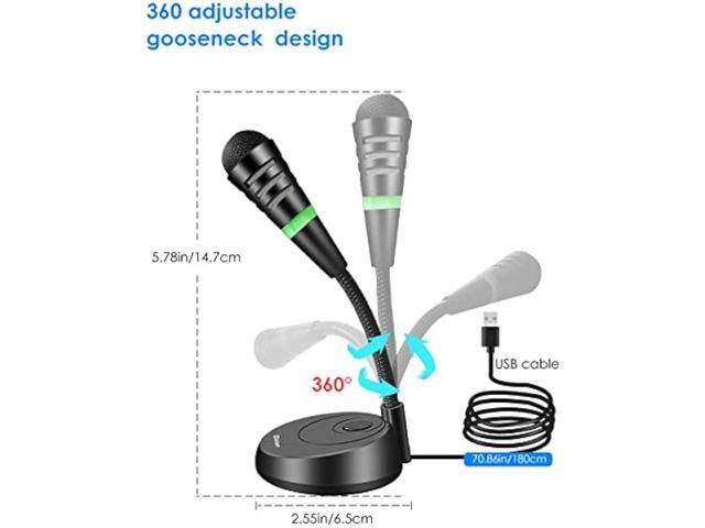 Etour Mini USB Computer Microphone for Zoom Meetings with Mute Button 360 Gooseneck for Podcasting/YouTube/Skype, External USB C Gaming Mic for...