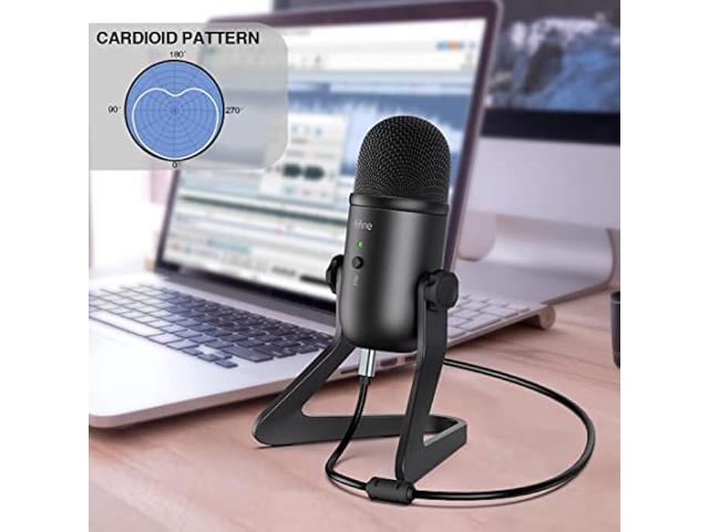 FIFINE USB Podcast Microphone for Recording Streaming, Condenser Computer Gaming Mic for PC Mac PS4. Headphone Output & Volume Control, Mic Gain...